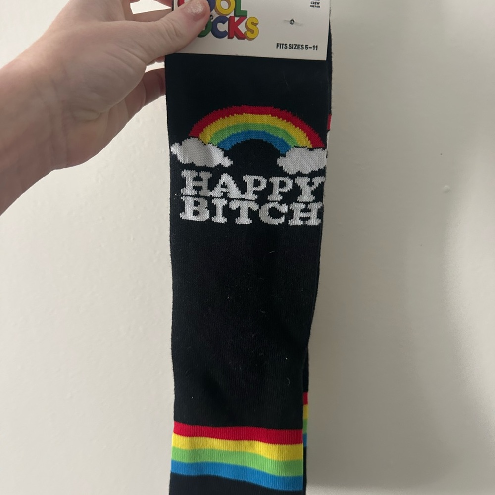 pride Happy Socks Black with Rainbow Stripes